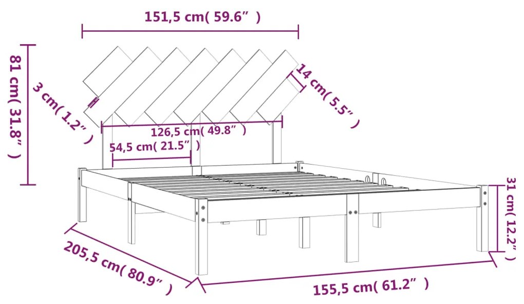 Estrutura de cama king 150x200 cm madeira maciça branco