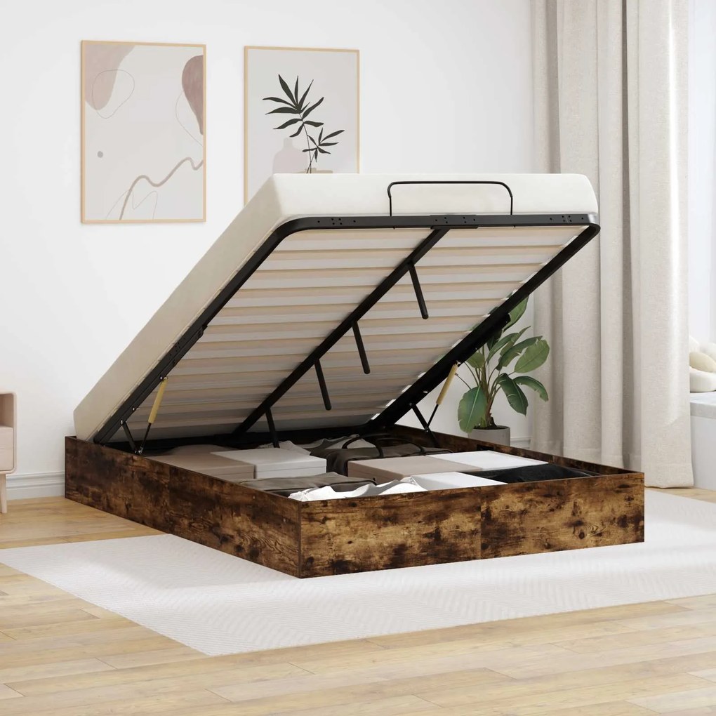 vidaXL Estrutura de Cama Ottoman Carvalho Defumado 193 x 120 x 25 cm