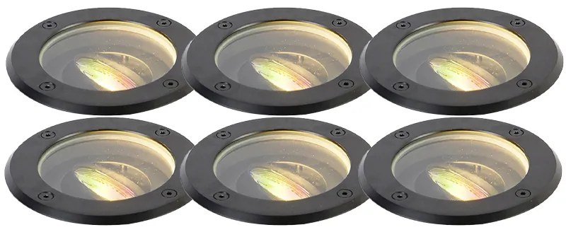 Conjunto de 6 focos de exterior inteligentes ajustáveis pretos IP65 com LED - Delux Moderno