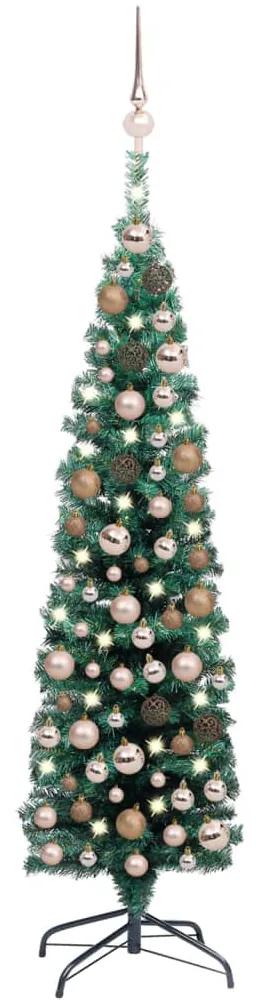 3077851 vidaXL Árvore Natal artificial fina pré-iluminada c/ bolas 150cm verde