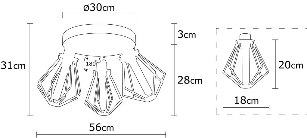 Candeeiro de Teto Oylat – Preto e Dourado – Diâmetro 56 cm