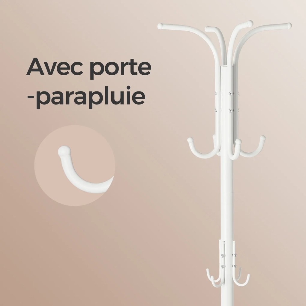 Cabide com porta-guarda-chuvas, 12 ganchos 40 x 40 x 175 cm branco