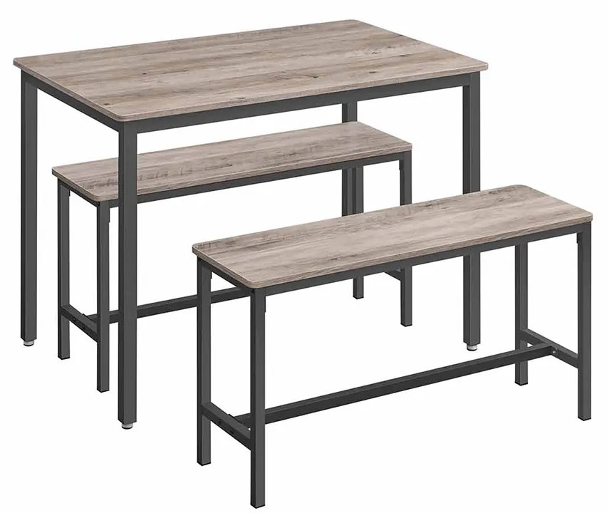 Conjunto Mesa de jantar 70 x 110 x 75 cm com 2 bancos compridos conjunto de 3 peças greige e preto