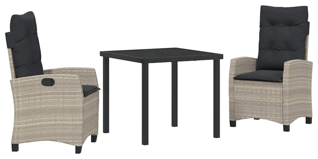Conjunto de jantar de jardim com 3 peças e almofadas - rattan poliéste