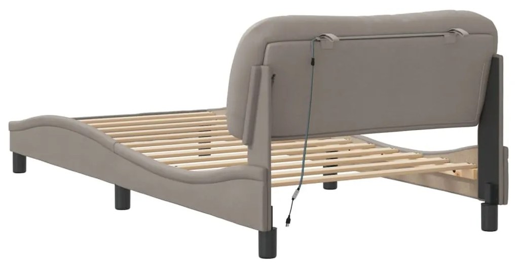 Estrutura cama c/ luzes LED 100x200 cm tecido cinza acastanhado