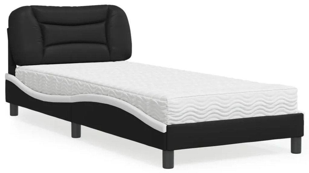 vidaXL Cama com colchão 80x200 cm couro artificial preto e branco