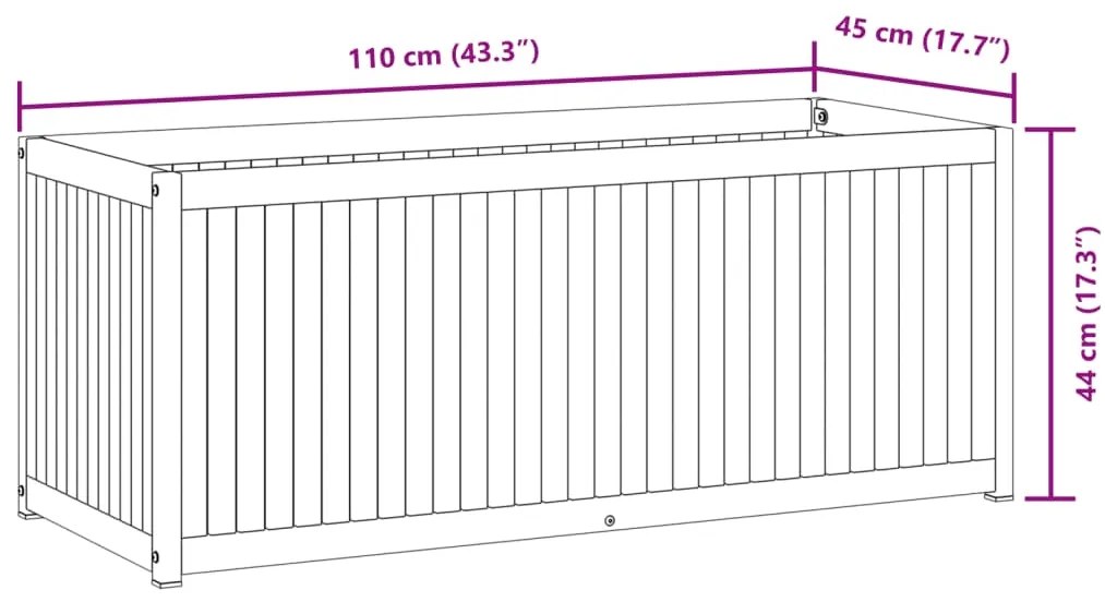 Vaso/floreira de jardim 110x45x44 cm acácia maciça e aço