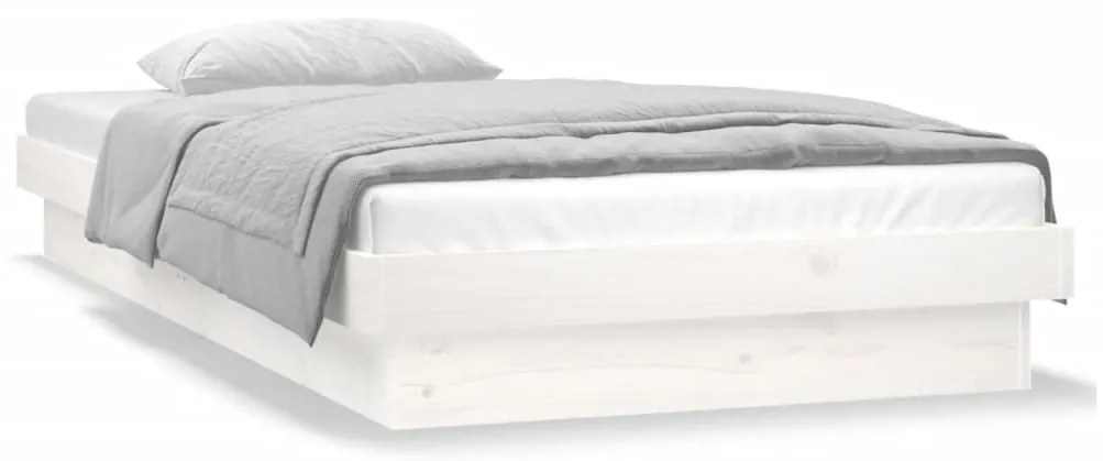 Estrutura de cama c/ luzes LEDs 100x200cm madeira maciça branco
