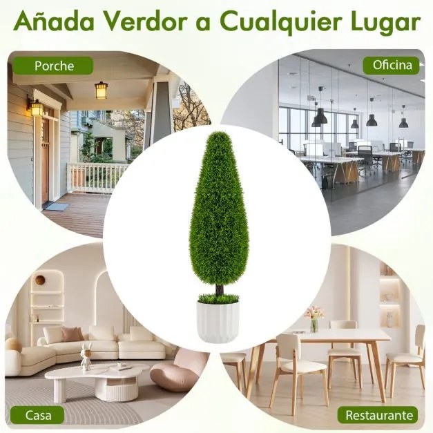 Conjunto Arbusto artificial em forma de gota de cedro 90 Cm em vaso verde