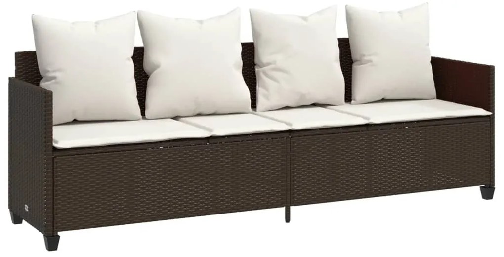 5 pcs conjunto sofás p/ jardim c/ almofadões vime PE castanho