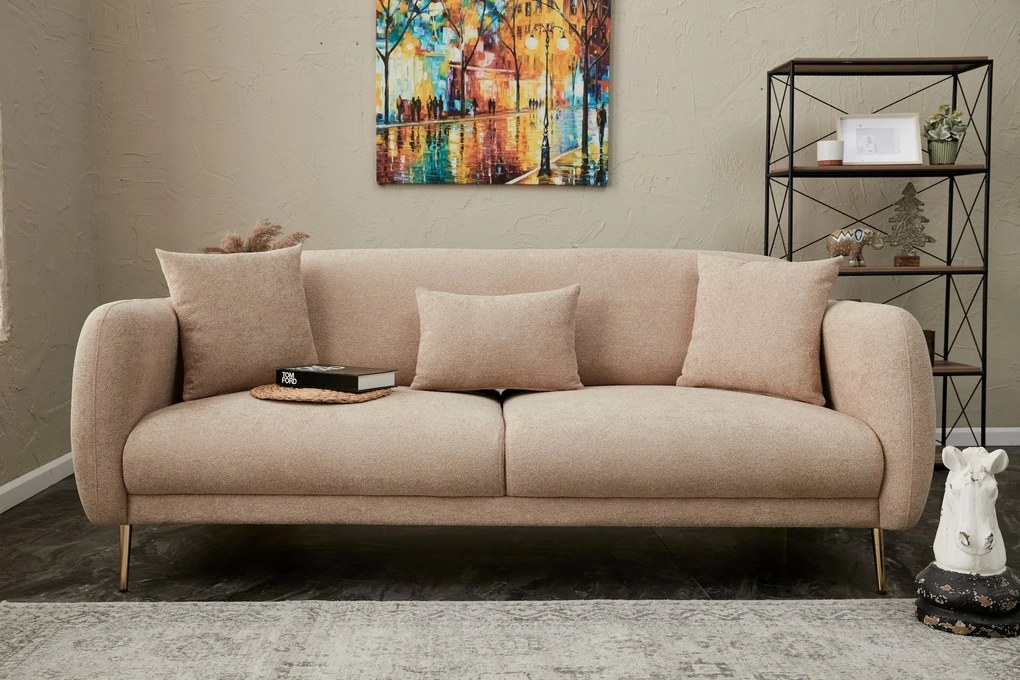 Sofá-Cama de 3 Lugares Simena – Bege Dourado – 210 cm