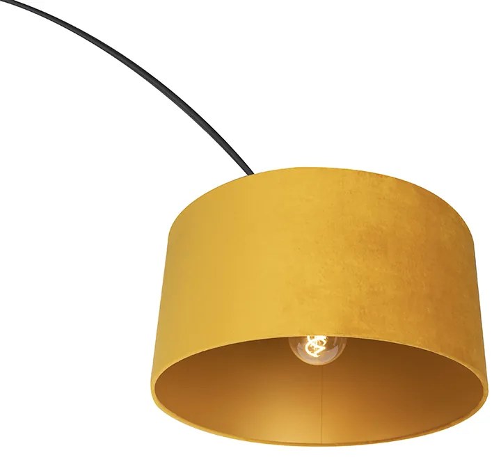 Candeeiro de arco preto com abajur de veludo amarelo ocre com dourado 50 cm - XXL Moderno