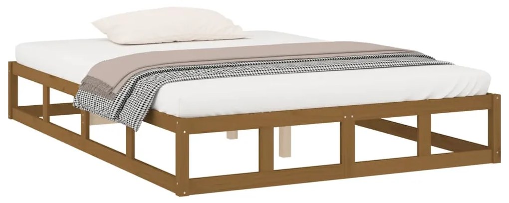 Estrutura cama king 150x200 cm madeira maciça castanho-mel