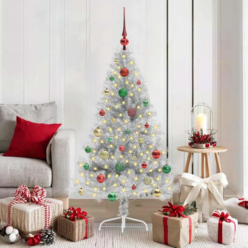 vidaXL Árvore de Natal Artificial Pré-iluminada Prateado 150 cm PET
