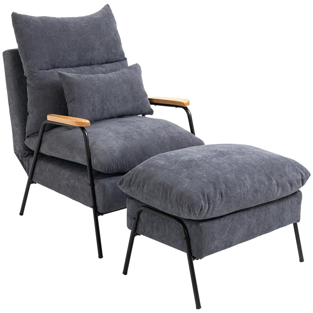 HOMCOM Poltrona Relax com Apoio para os Pés Poltrona Reclinável com Encosto Ajustável Estofada em Veludo 68x91,5x88cm Cinza | Aosom Portugal