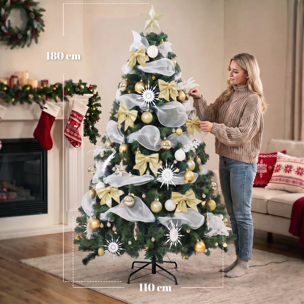 Árvore de Natal 180 cm com 200 luzes LED, 8 modos, 800 ramos e comando, verde