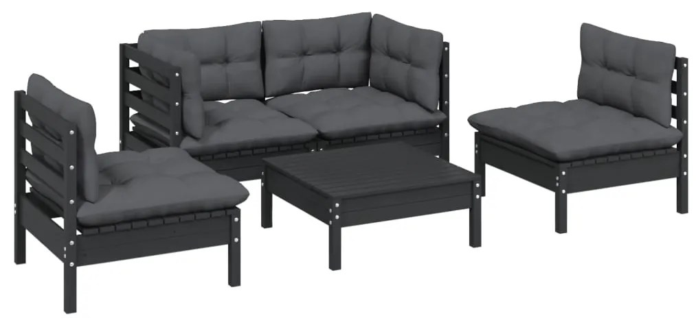 5 pcs conjunto lounge de jardim c/ almofadões pinho maciço