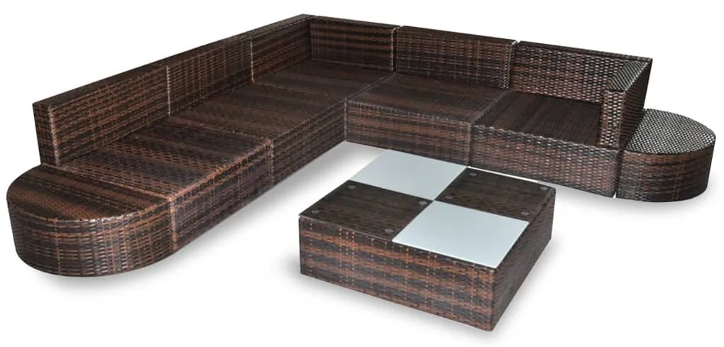 8 pcs conjunto lounge jardim c/ almofadões vime PE castanho