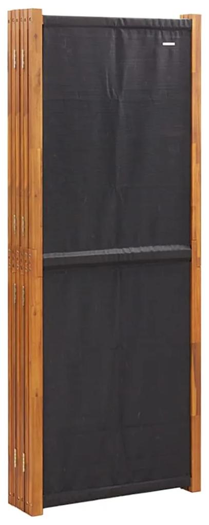 Biombo com 6 Paineis em Madeira de Acácia e Tecido Preto - 420x180 cm