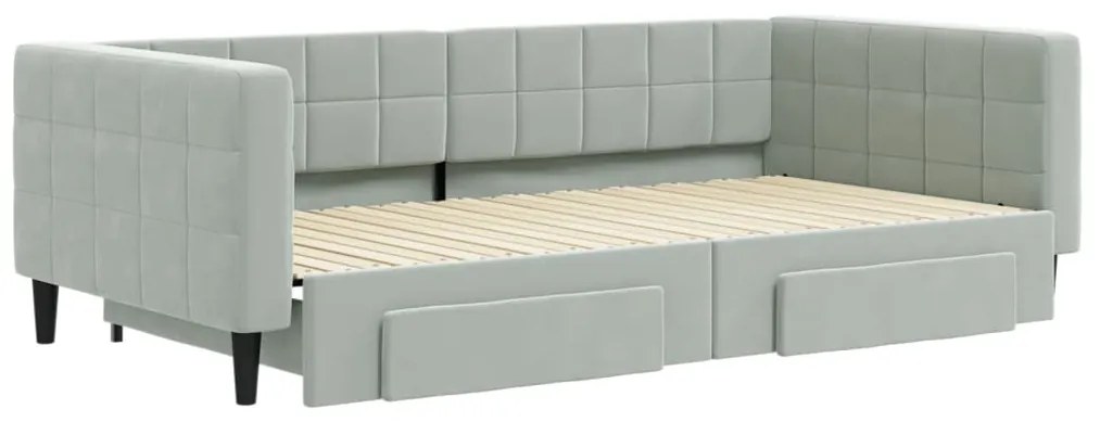 Sofá-cama c/ gavetão e gavetas 100x200 cm veludo cinzento-claro