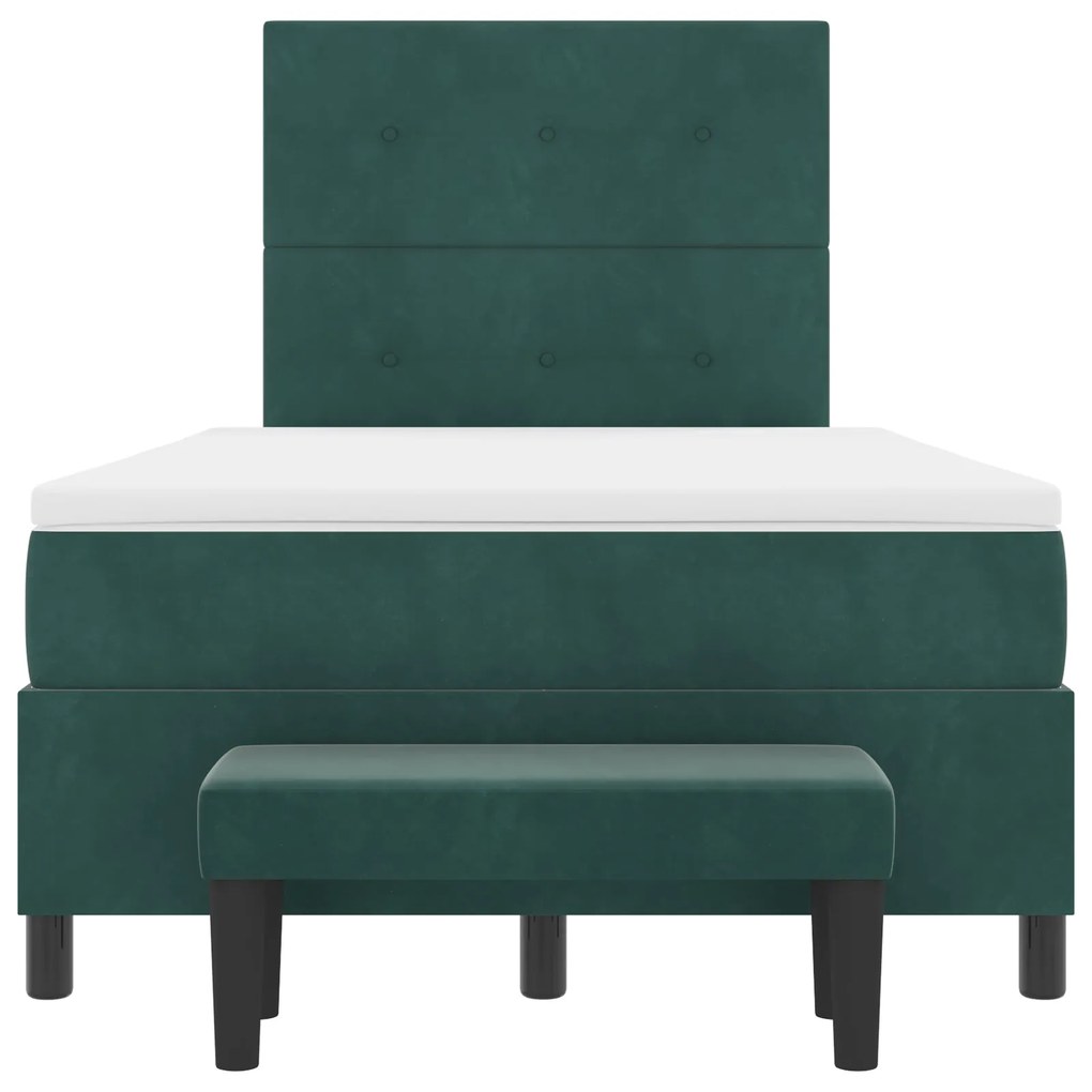 Cama Box Spring com Colchão &amp; Banco Verde Escuro 120x200 cm Veludo