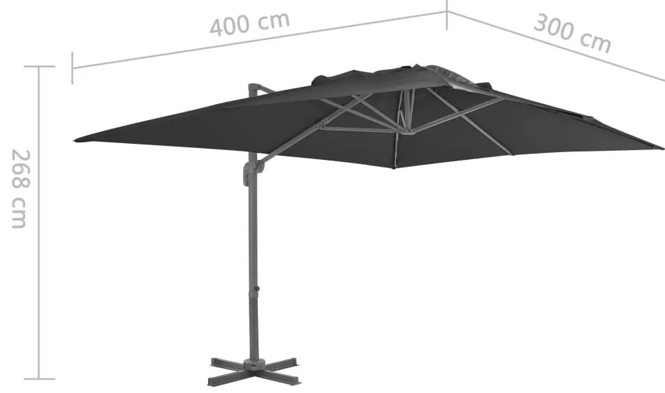 Guarda-sol de jardim cantilever c/ poste alumínio 4x3 m preto