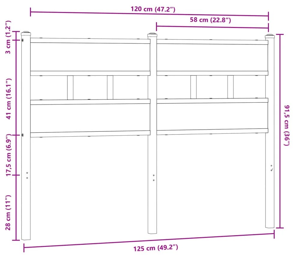 Cabeceira de cama 120cm derivados madeira/aço carvalho castanho