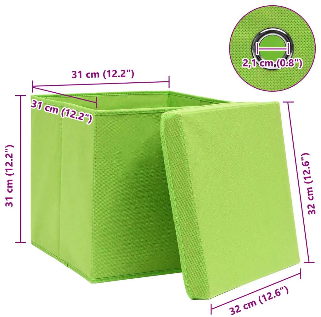 Caixas de arrumação com tampas 10 pcs 32x32x32 cm tecido verde