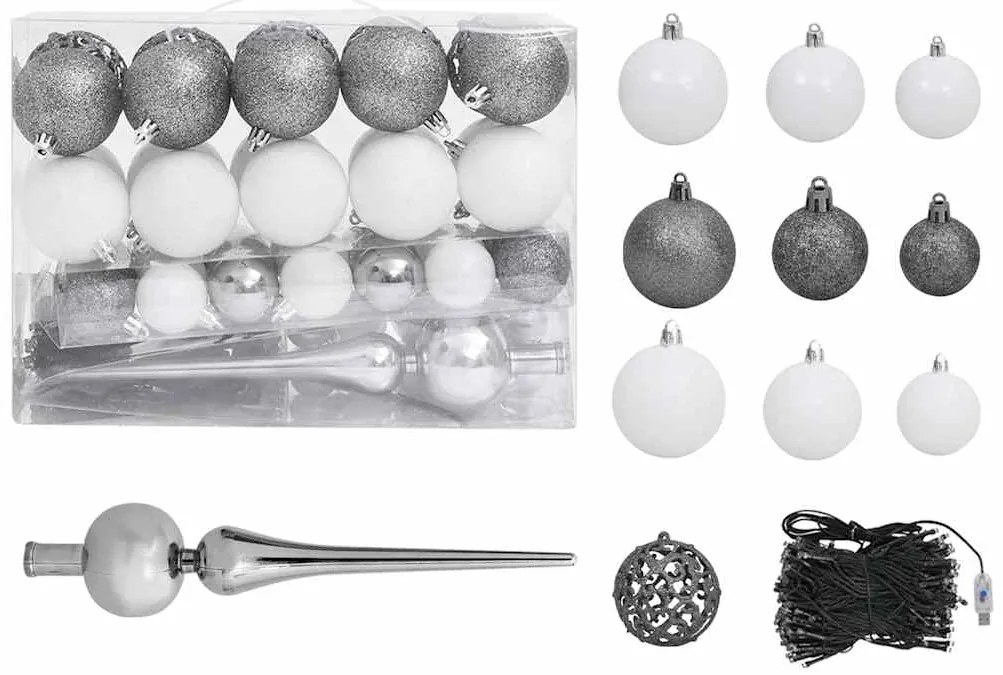 Árvore Natal artificial pré-iluminada c/ bolas e pinhas 180 cm