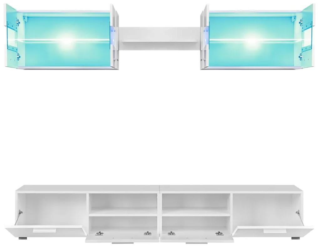 Conj. unidades de parede p/ TV luzes LED 5 pcs branco brilhante