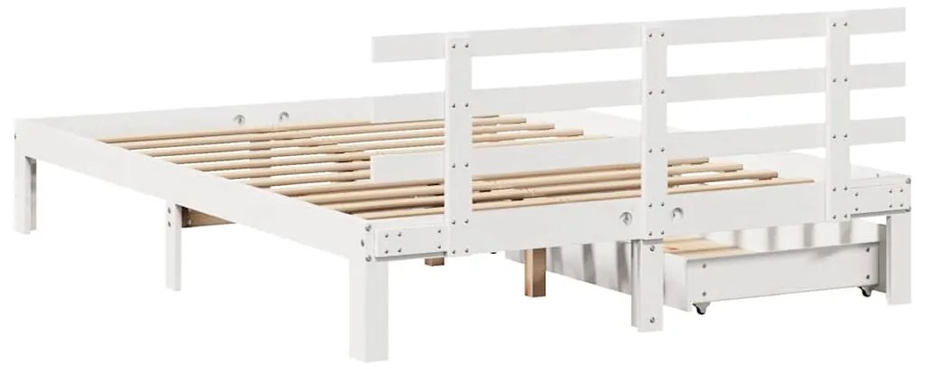 Estrutura de cama com gavetas 140x190 cm pinho maciço branco