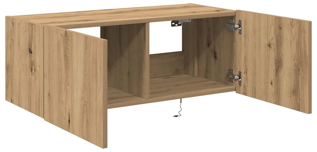 Armário de TV vidaXL com luzes LED Carvalho Artesanal 80x35x31 cm