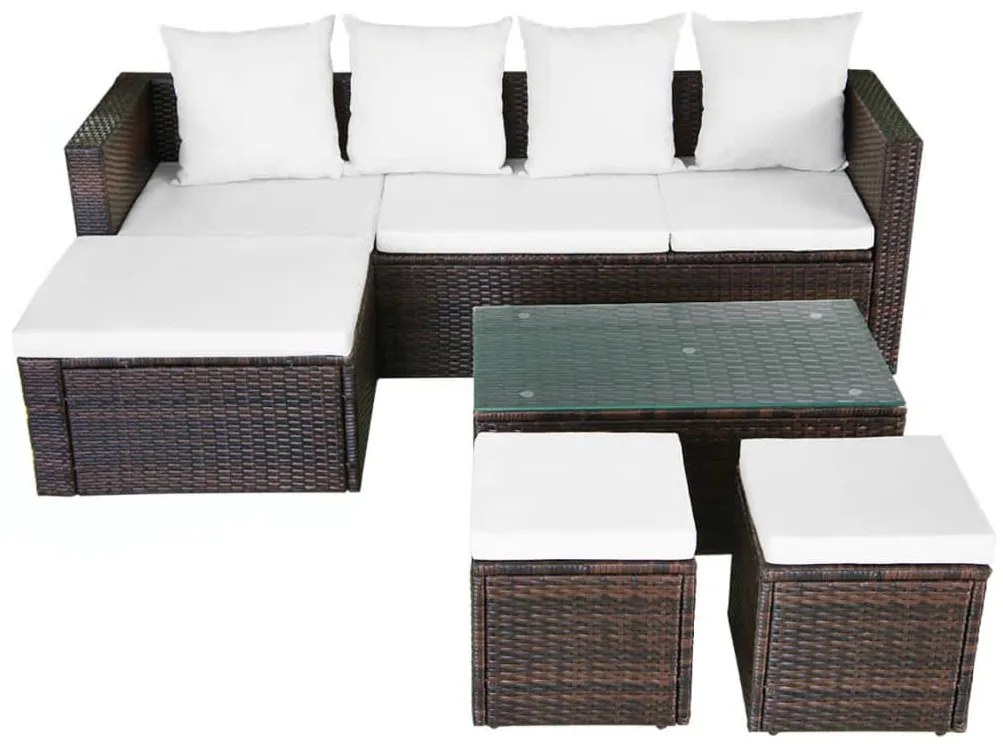 4 pcs conjunto lounge jardim c/ almofadões vime PE castanho