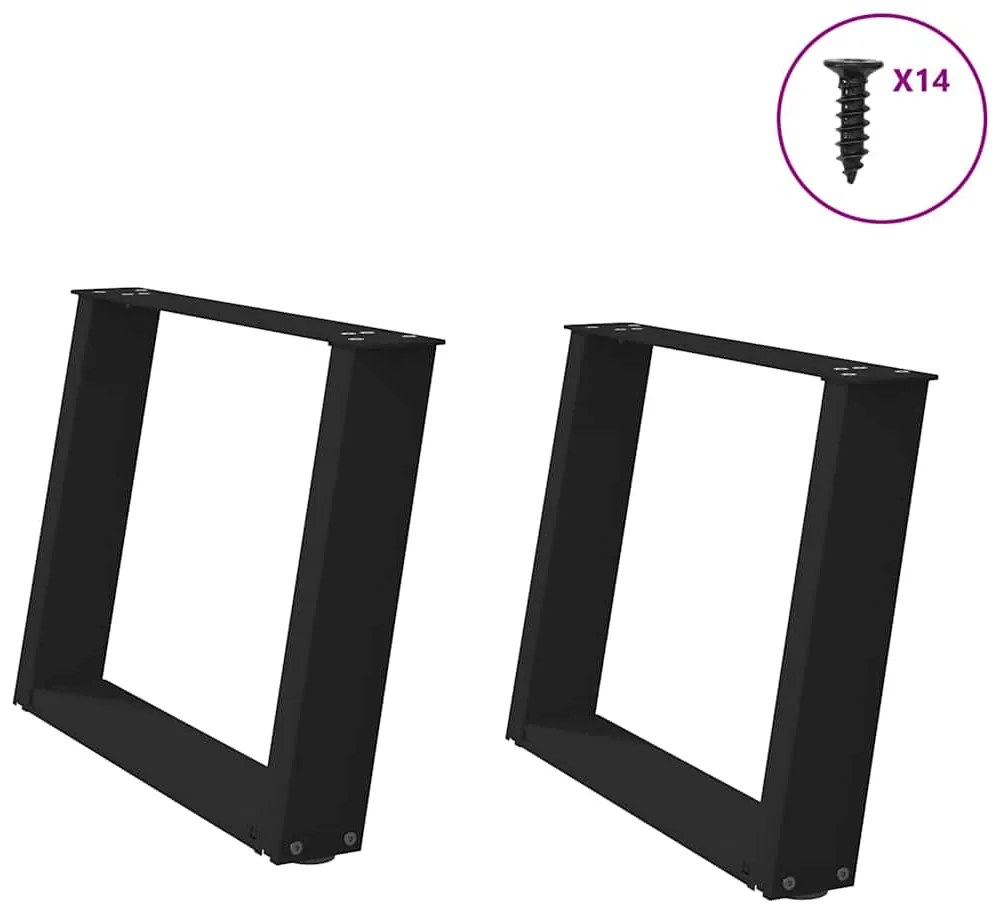 vidaXL Pés para mesa de centro em formato de U, 2 peças, preto, 70x (42-43) cm, aço