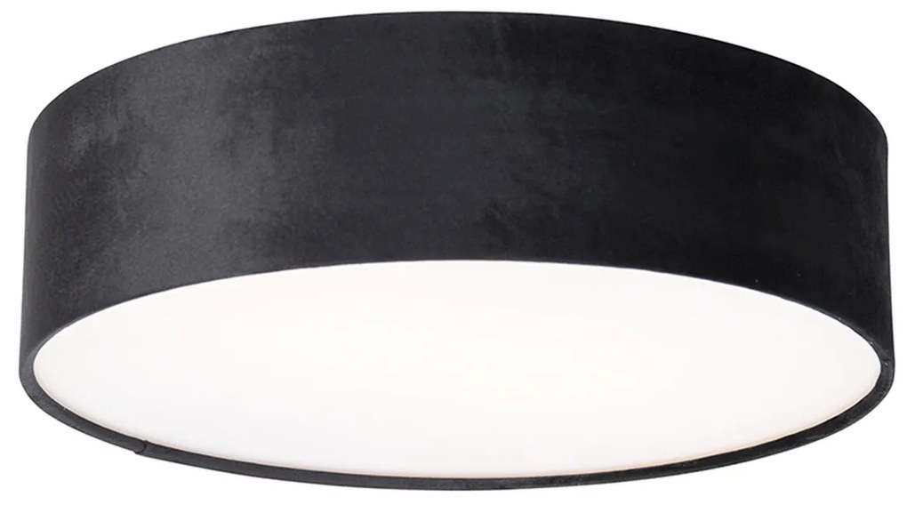 Candeeiro de teto moderno preto 40 cm com interior dourado - Drum Moderno