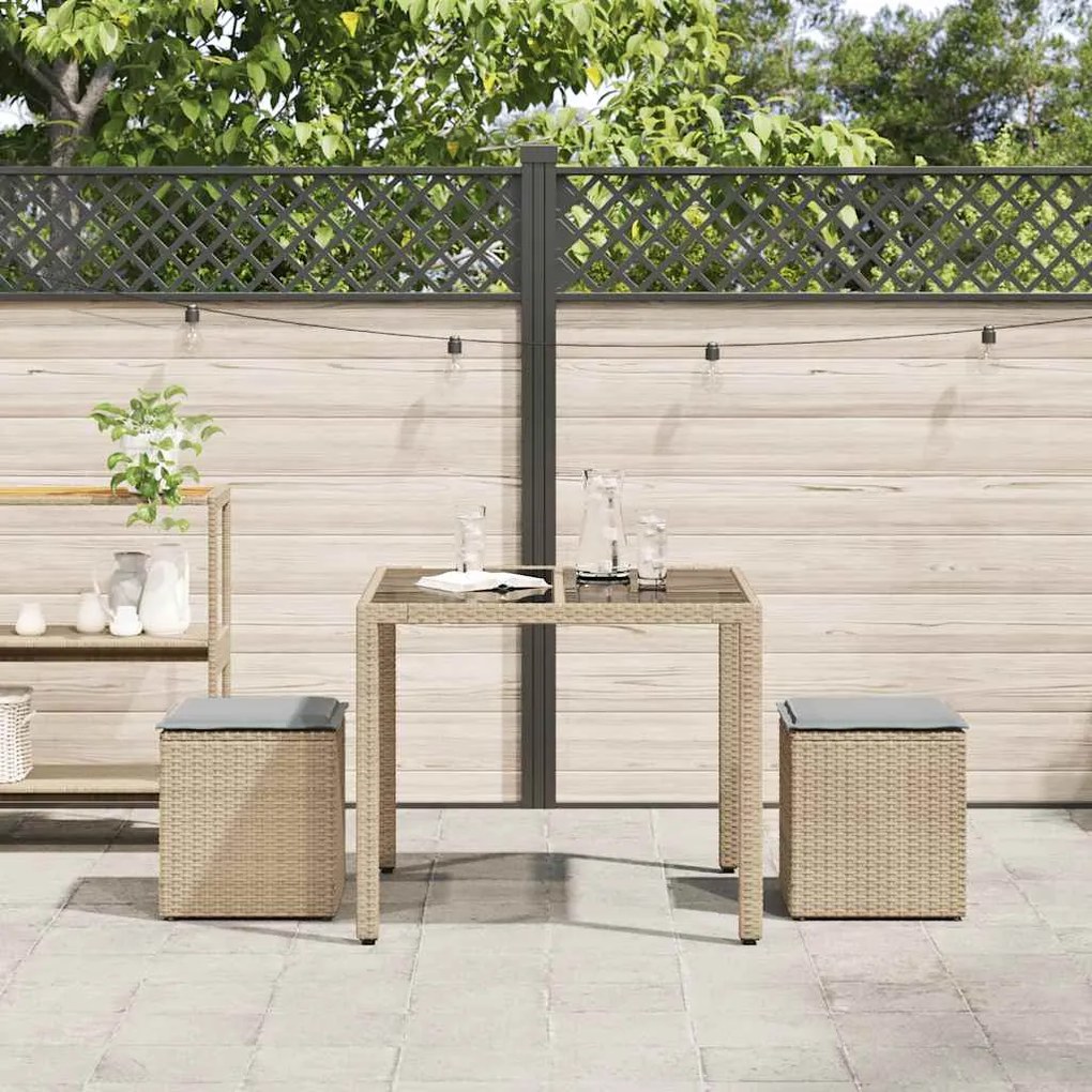 Bancos de jardim com almofadas 2 unid 40x40x43 cm vime PE bege