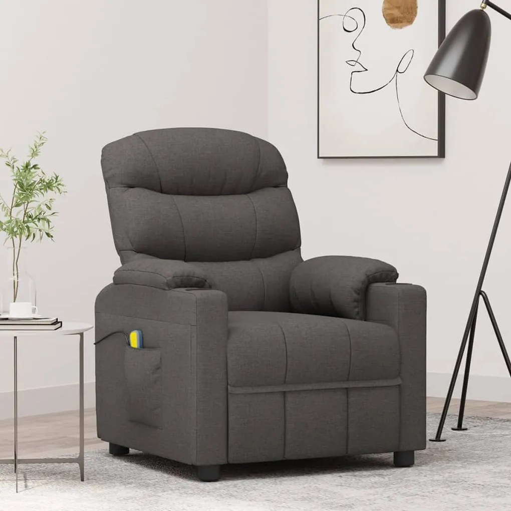 Poltrona de massagens tecido cinzento-escuro