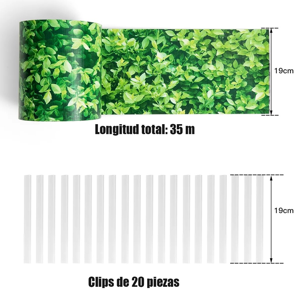 Revestimento para Cerca 3,4 kg de PVC 35 m x 19 cm com 20 Clips para Ruído, Vento e Folha de Protecção de Privacidade Verde
