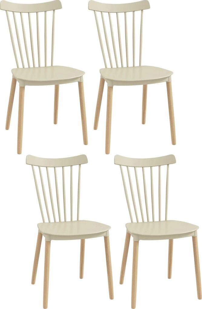 HOMCOM Conjunto de 4 Cadeiras Estilo Nórdico com Encosto Alto e Pés de Madeira de Faia 43x52,5x83cm Bege e Madeira | Aosom Portugal