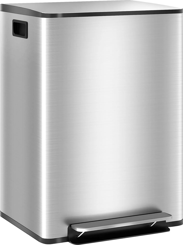 HOMCOM Balde de Lixo de Cozinha com 2 Compartimentos 2x30L Pedal Fechamento Suave e Cubo Amovível  Prata | Aosom Portugal