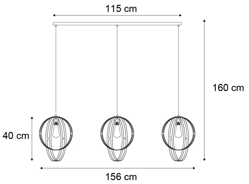Candeeiro suspenso de design preto retangular 3 luzes - Indu Design