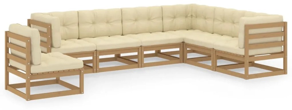vidaXL 7pcs conj. lounge jardim e almofadões pinho maciço castanho mel