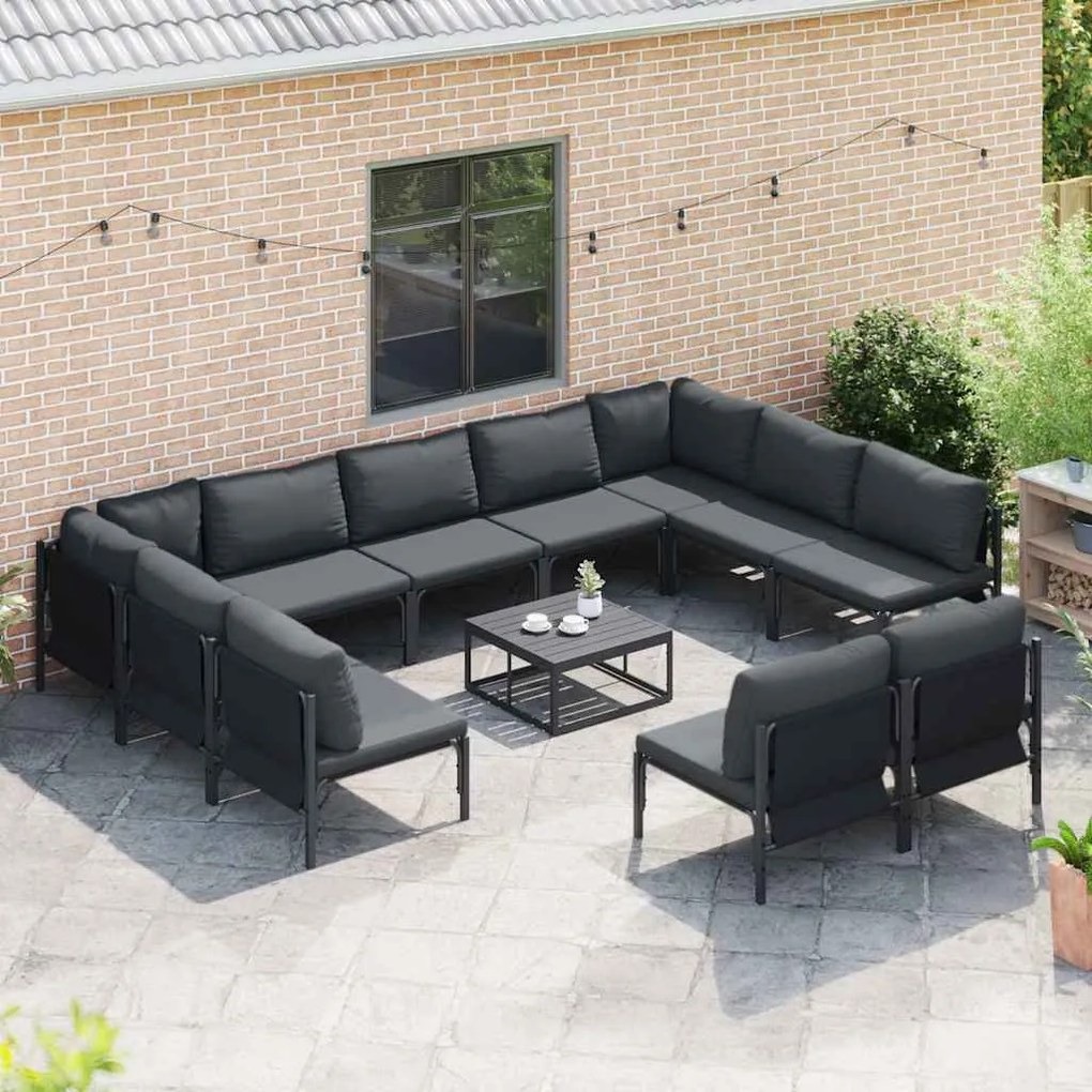 Conjunto de Sofá de Jardim 11 pcs Cinzento-escuro Aço