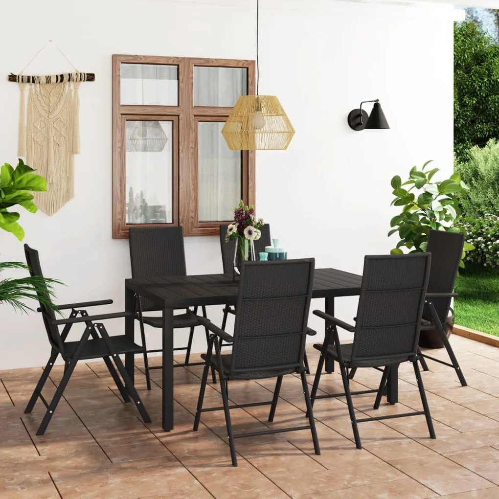 vidaXL 7 pcs conjunto de jantar para jardim preto