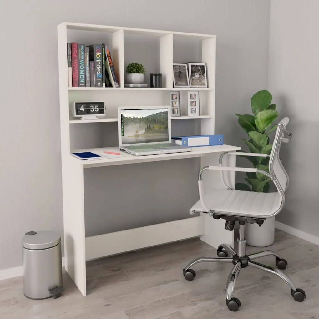 vidaXL Secretária com prateleiras 110x45x157 cm contraplacado branco