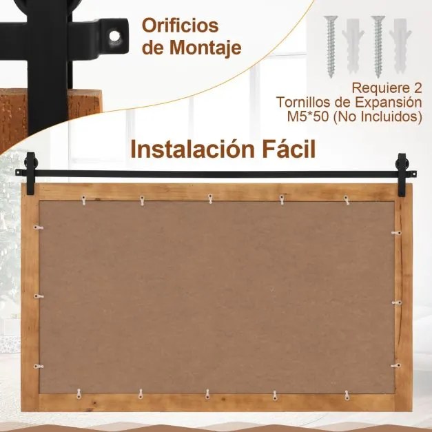 Espelho de parede estilo fazenda 100 x 66 cm com moldura em madeira maciça e suporte castanho