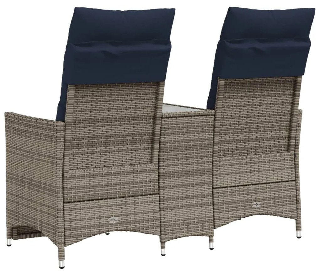 Sofá de jardim reclinável de 2 lugares com Mesa em vime sintético cinz