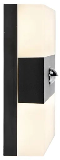 Candeeiro de parede exterior preto IP44 com LED e sensor de movimento - Dualy