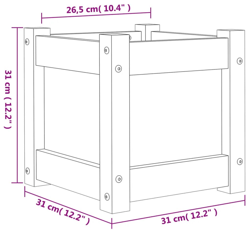 Vaso/floreira de jardim 31x31x31 cm pinho maciço branco