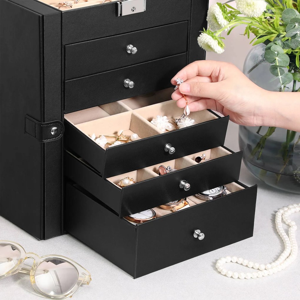 Caixa para joias com 6 níveis 26 x 15,5 x 32 cm preto